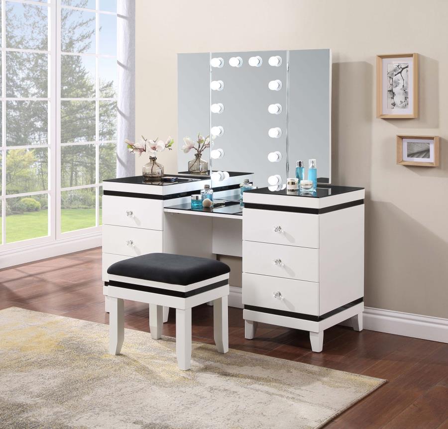 Talei - 6-Drawer Vanity Set With Lighting - Black And White