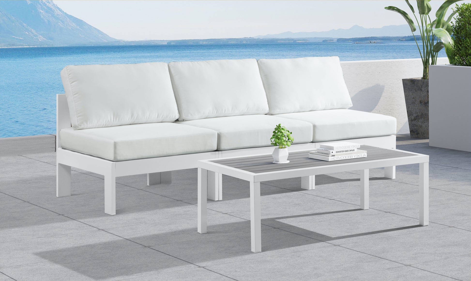 Nizuc - Outdoor Patio 3 Seat Armless Modular Sofa With White Frame