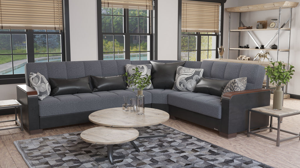 Ottomanson Armada X - Upholstered Convertible Wood Trimmed Sectional With Storage