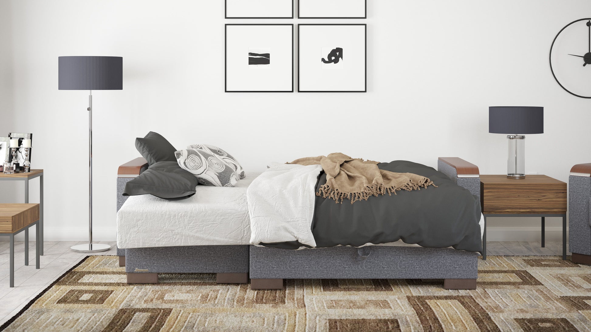 Ottomanson Armada X - Upholstered Convertible Wood Trimmed Chaise Lounge With Storage - Polyester