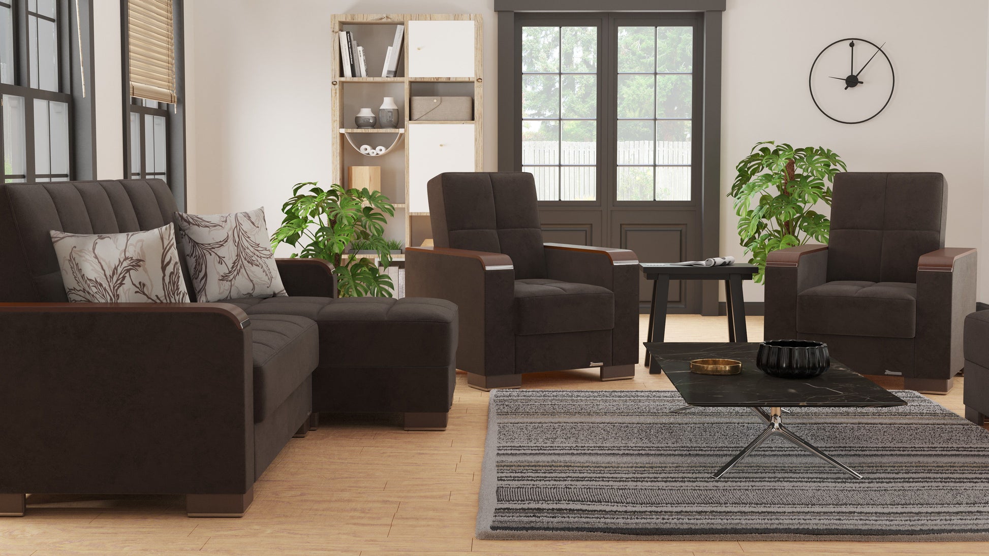 Ottomanson Armada X - Upholstered Convertible Wood Trimmed Chaise Lounge With Storage - Microfiber