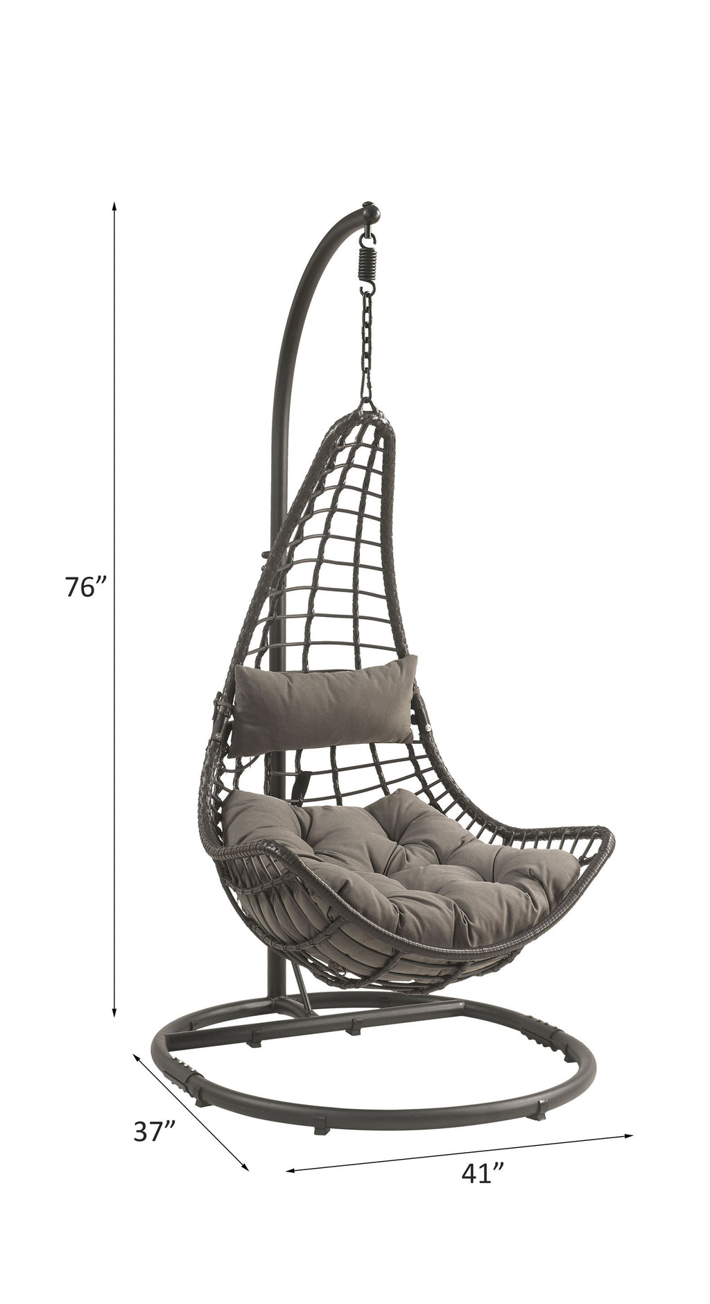 Uzae - Patio Swing Chair - Gray Fabric & Charcaol Wicker