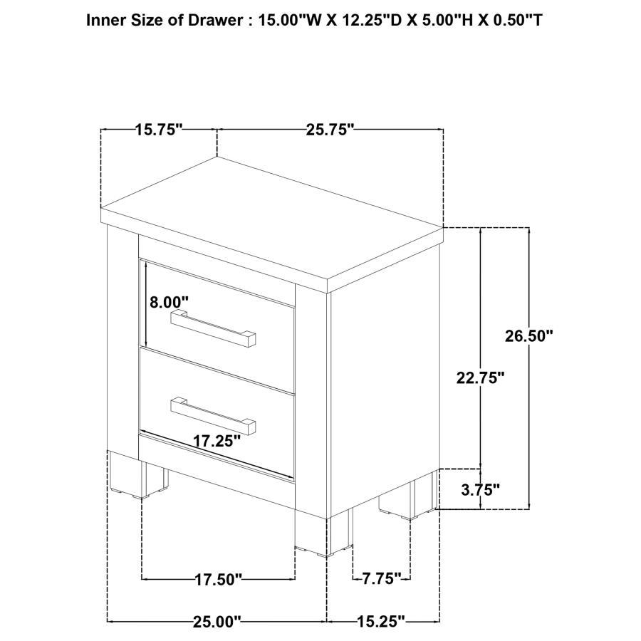 Oakglen - 2-Drawer Nightstand Bedside Table - Weathered Oak