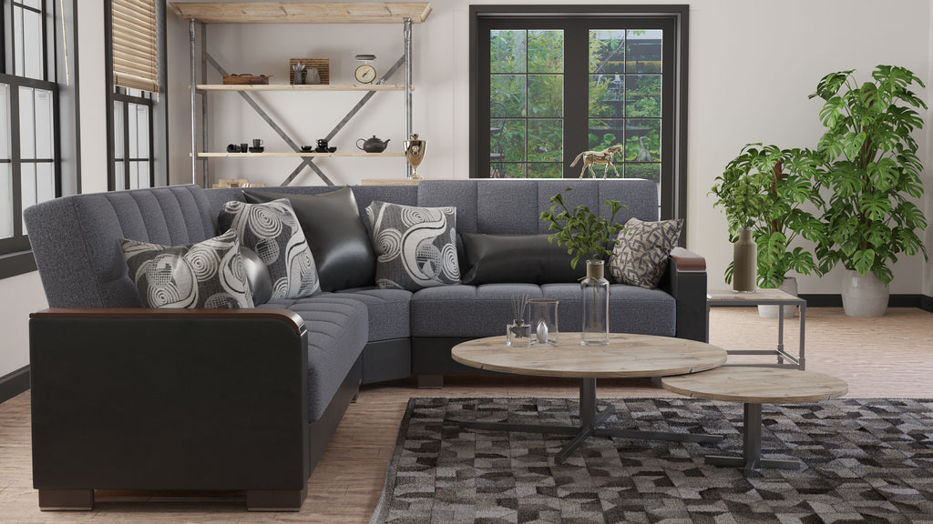 Ottomanson Armada X - Upholstered Convertible Wood Trimmed Sectional With Storage