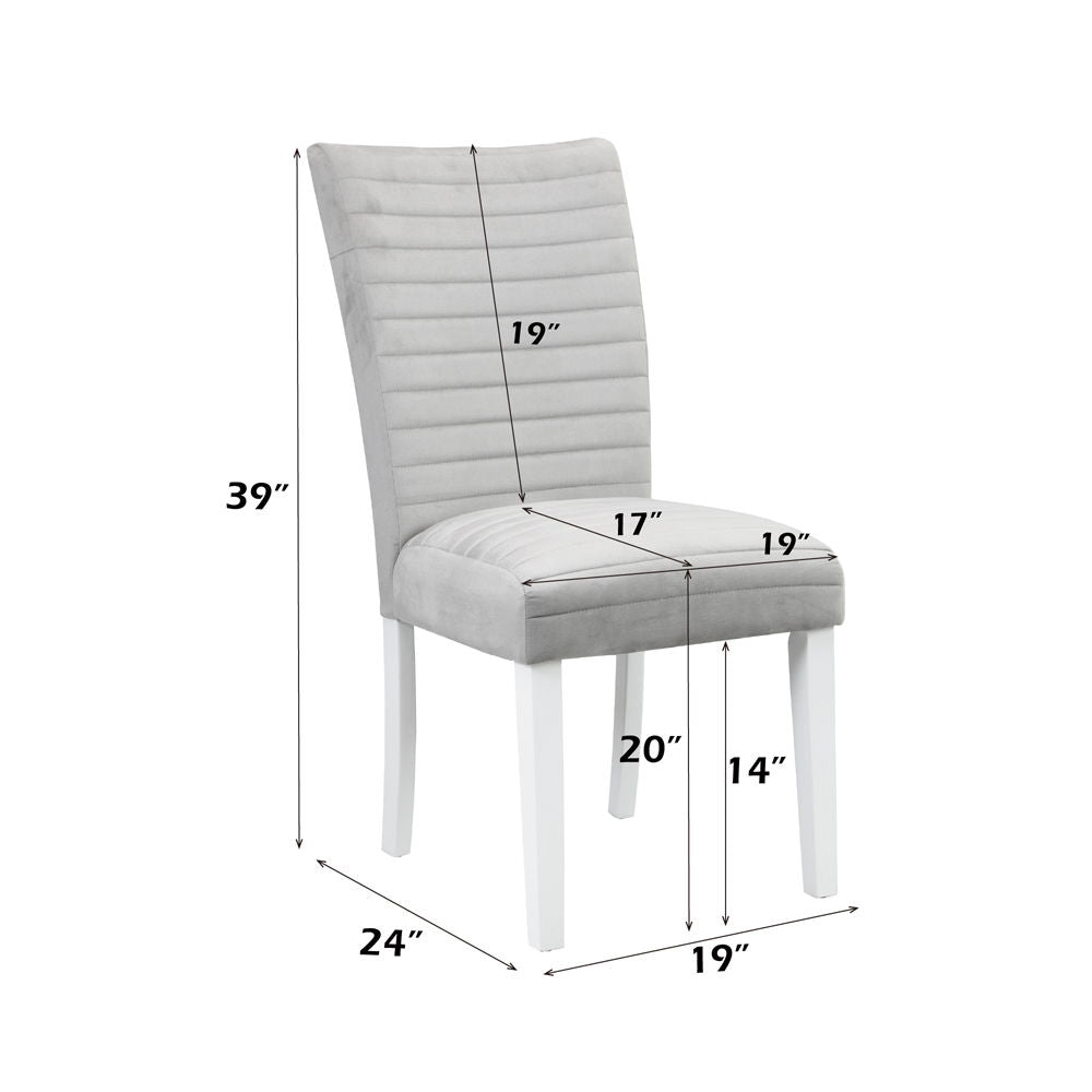 Elizaveta - Side Chair (Set of 2) - Gray Velvet, Faux Crystal Diamonds &White High Gloss Finish