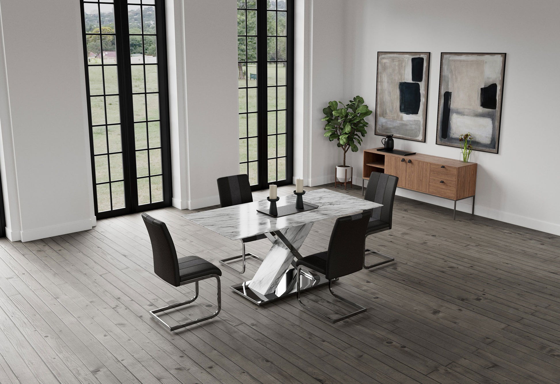 D1274 Dining Table And Four D915 Dining Chairs - Gray