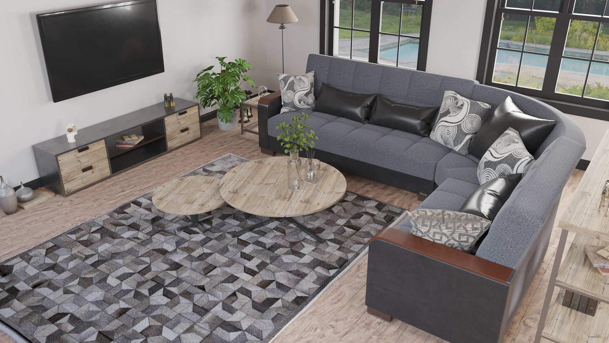 Ottomanson Armada X - Upholstered Convertible Wood Trimmed Sectional With Storage