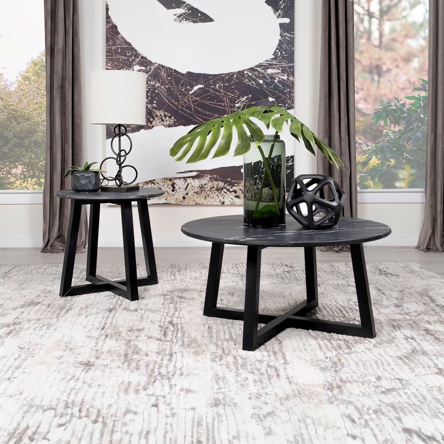 Skylark - Round Marble - Like Smart Top Side End Table - Black