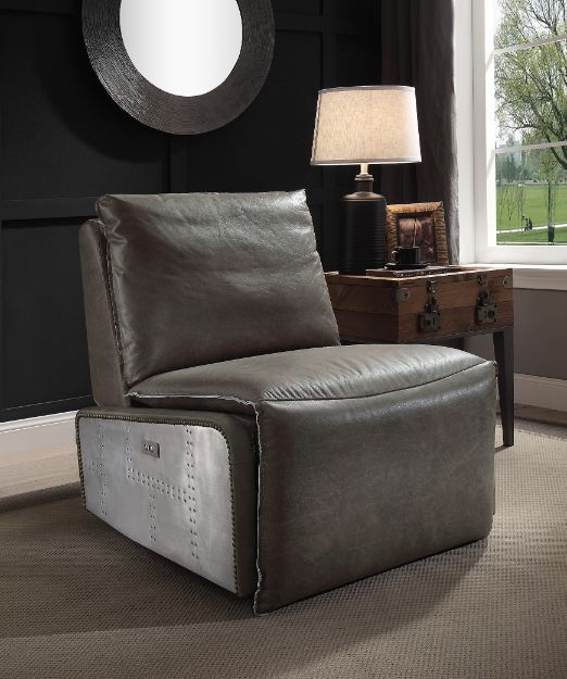 Metier - Recliner - Gray Top Grain Leather & Aluminum