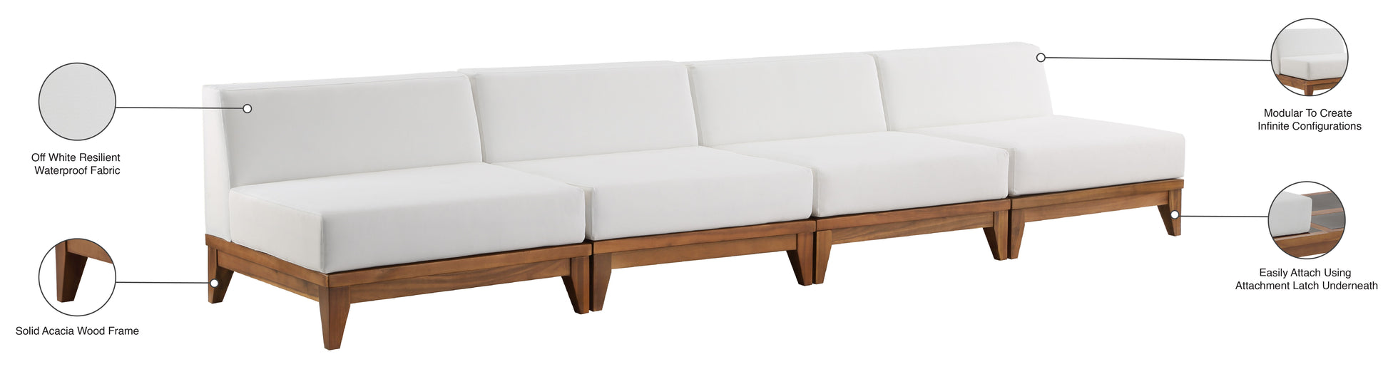 Rio - 4 Seat Modular Armless Sofa - Off White