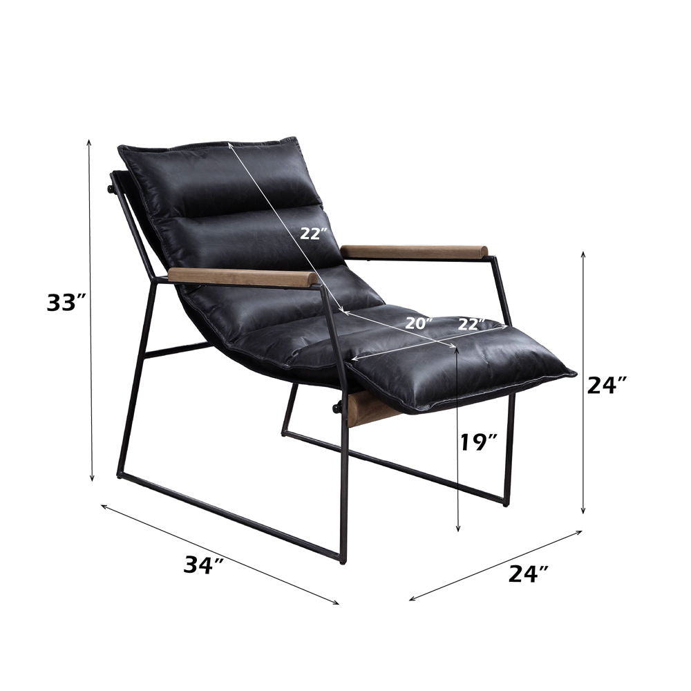 Luberzo - Accent Chair - Distress Espresso Top Grain Leather & Matt Iron Finish