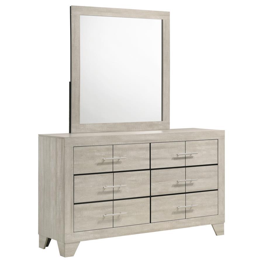 Trenton - 6-Drawer Bedroom Dresser With Mirror - Rustic Cream