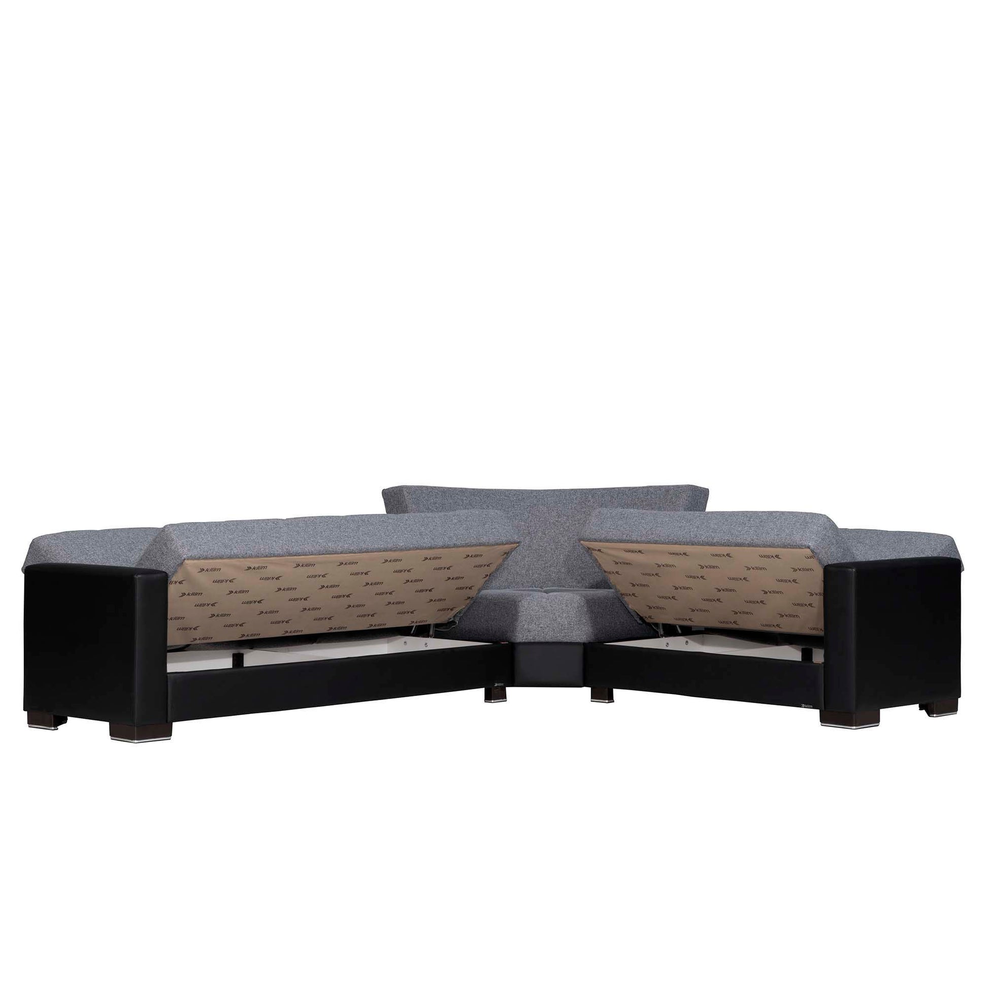 Ottomanson Armada - Upholstered Convertible Sectional With Storage - Gray/Black PU Polyester