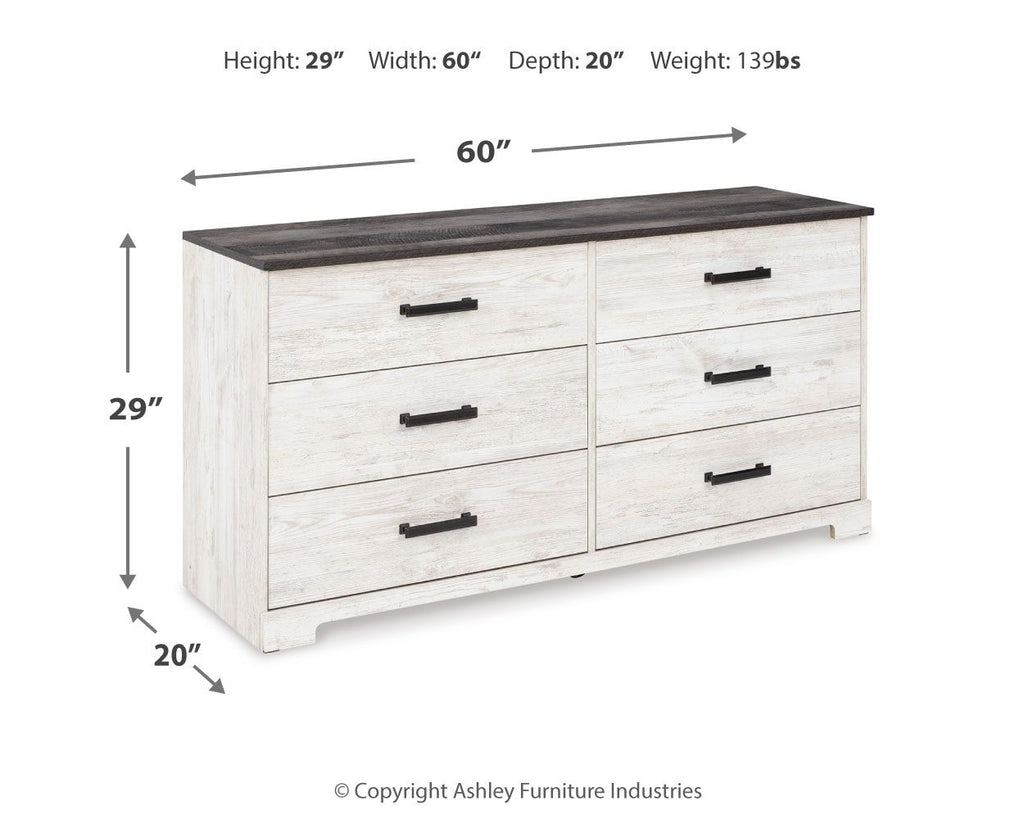 Shawburn - White / Black / Gray - Six Drawer Dresser - Pewter-tone pulls