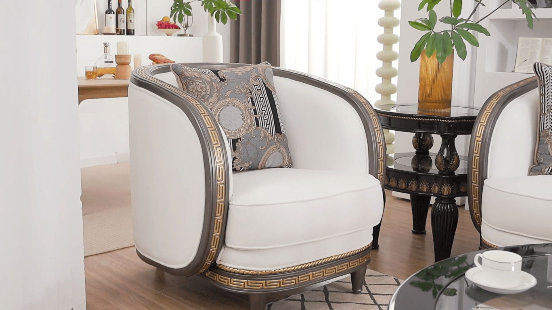 HD-9043 - Chair - White / Brown / Gold