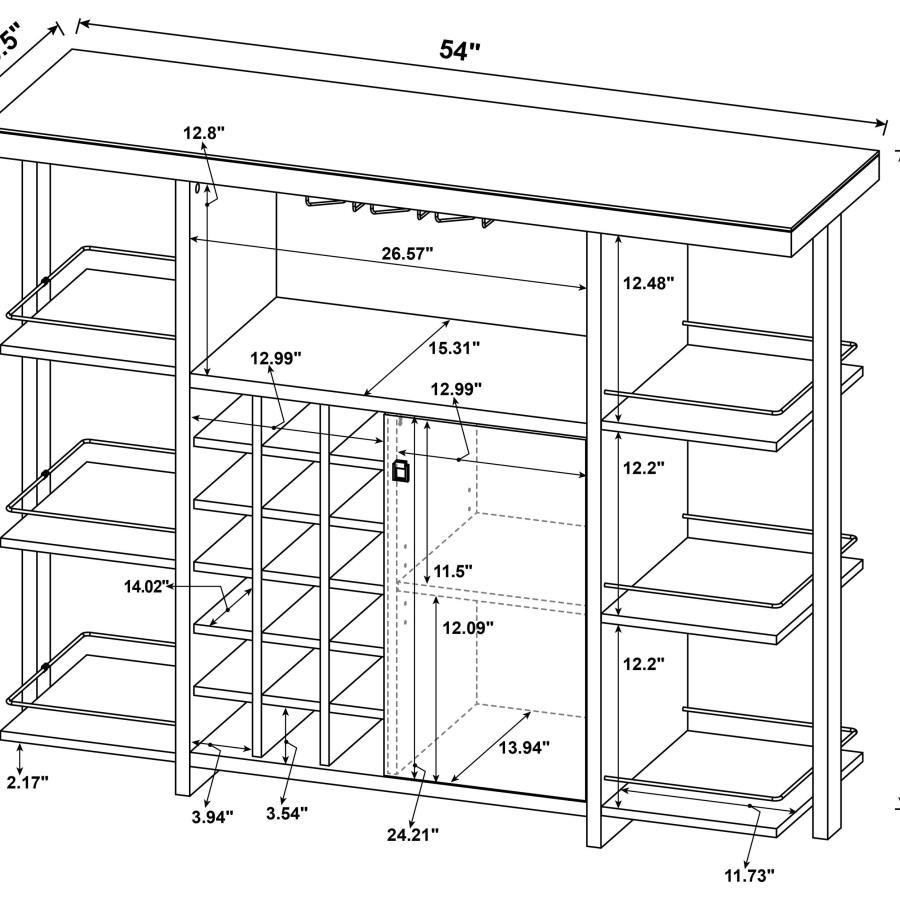 Evelio - 6-Shelf Glass Top Home Bar Wine Cabinet - Walnut