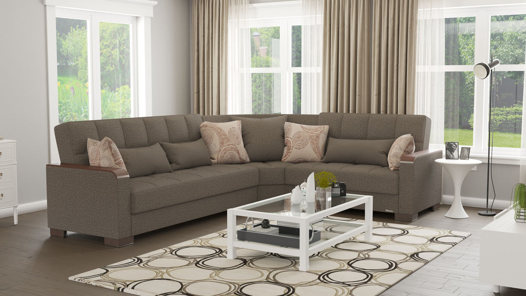 Ottomanson Armada X - Upholstered Convertible Wood Trimmed Sectional With Storage - Polyester