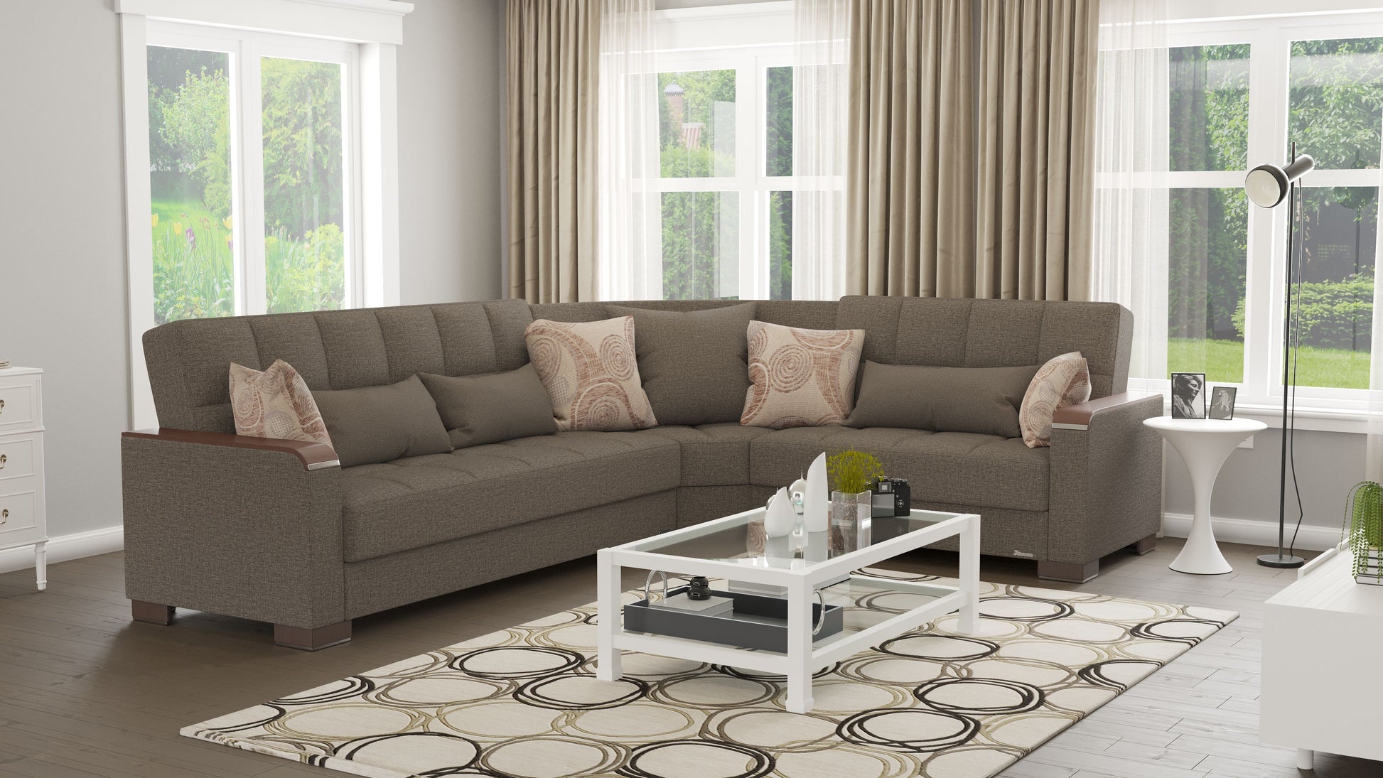 Ottomanson Armada X - Upholstered Convertible Wood Trimmed Sectional With Storage - Polyester