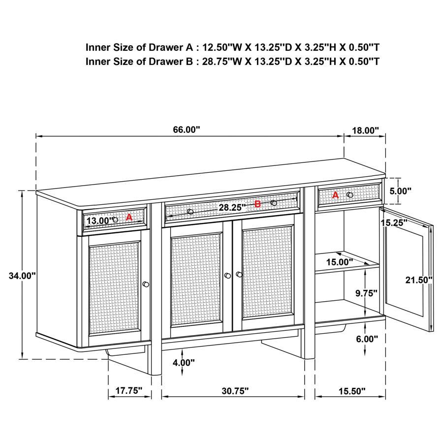 Kailani - 4-Door Cane Sideboard Buffet Cabinet - Beige Oak
