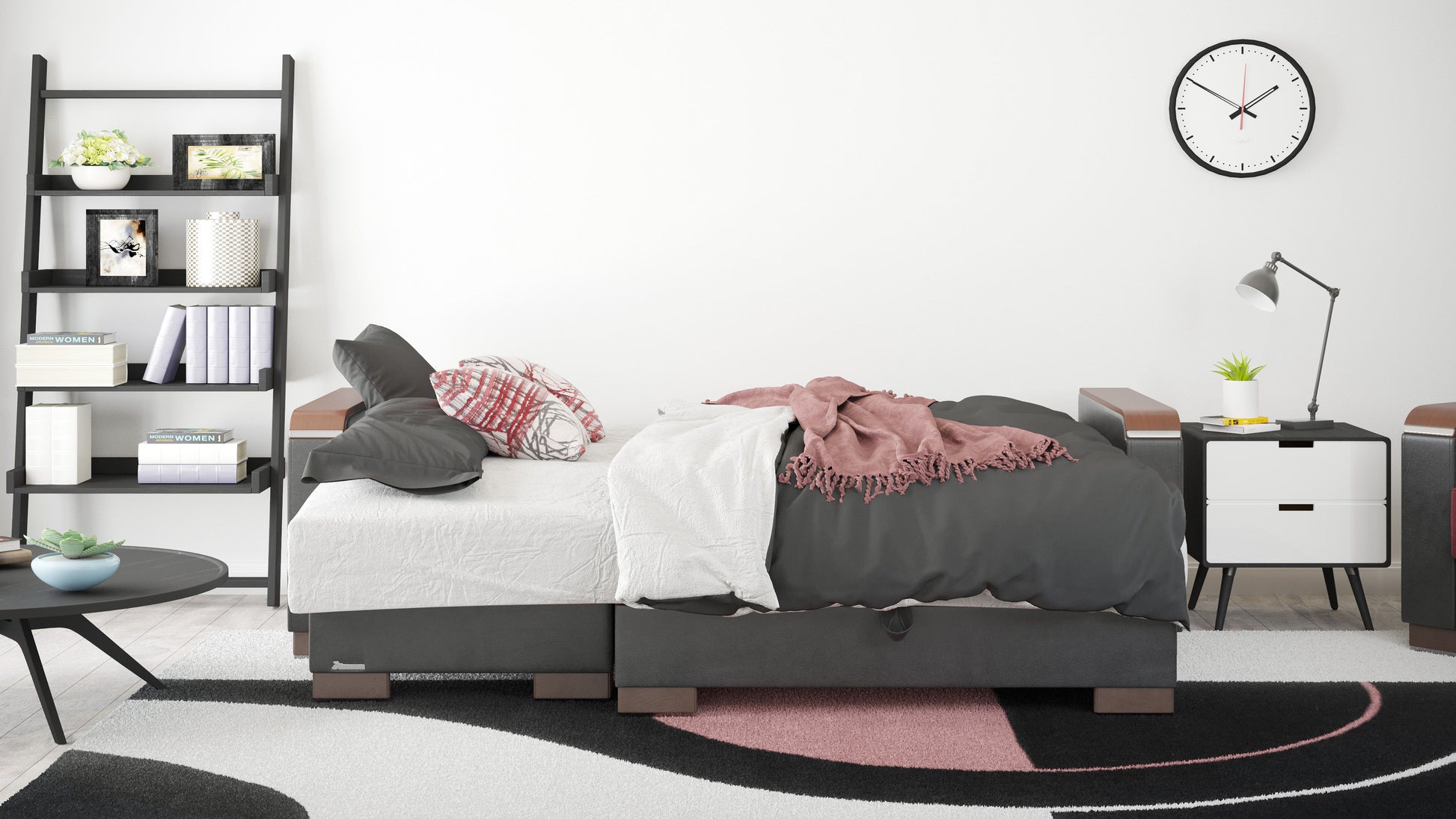 Ottomanson Armada X - Upholstered Convertible Wood Trimmed Chaise Lounge With Storage - Microfiber