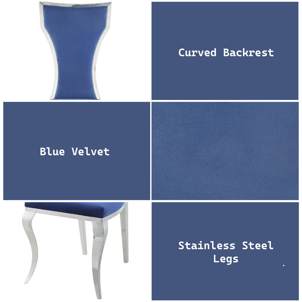 Azriel - Side Chair (Set of 2) - Blue Velvet & Mirroed Silver Finish