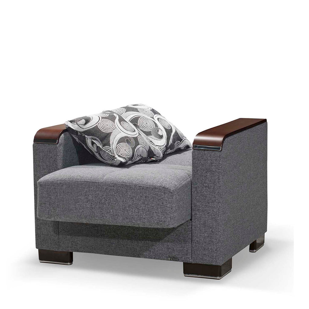 Ottomanson Armada X - Upholstered Convertible Wood Trimmed Armchair With Storage - Polyester