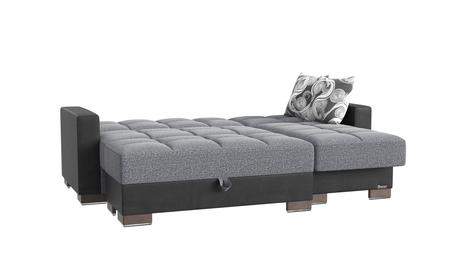 Ottomanson Armada - Upholstered Convertible Chaise Lounge With Storage - Gray/Black PU Polyester