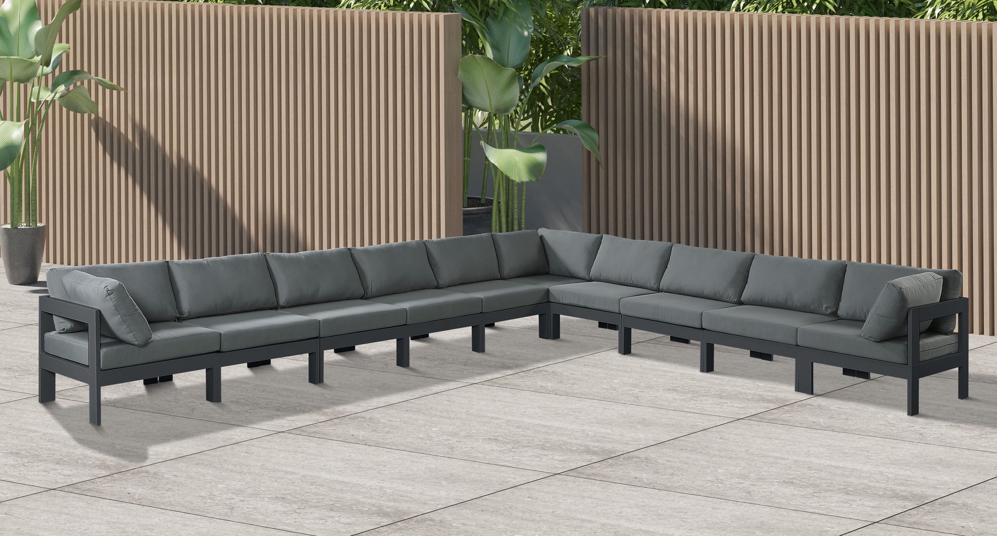 Nizuc - Outdoor Patio 10 Piece Modular Sectional With Gray Frame