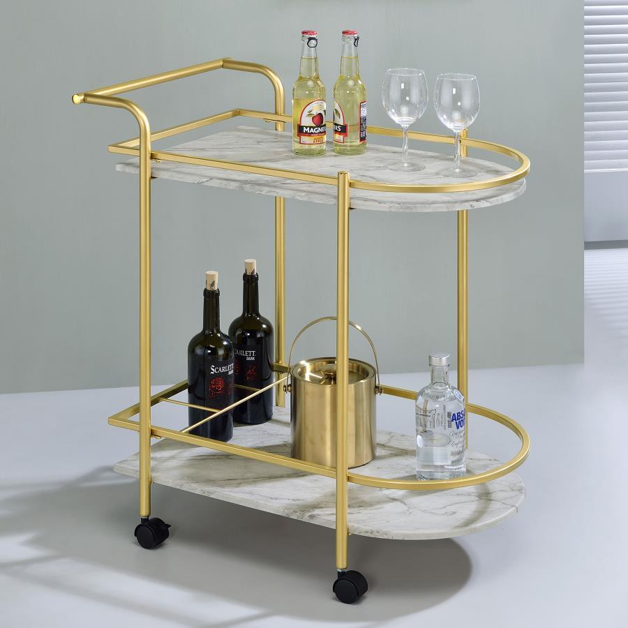 Desiree - 2-Tier Faux Marble Shelf Metal Bar Cart