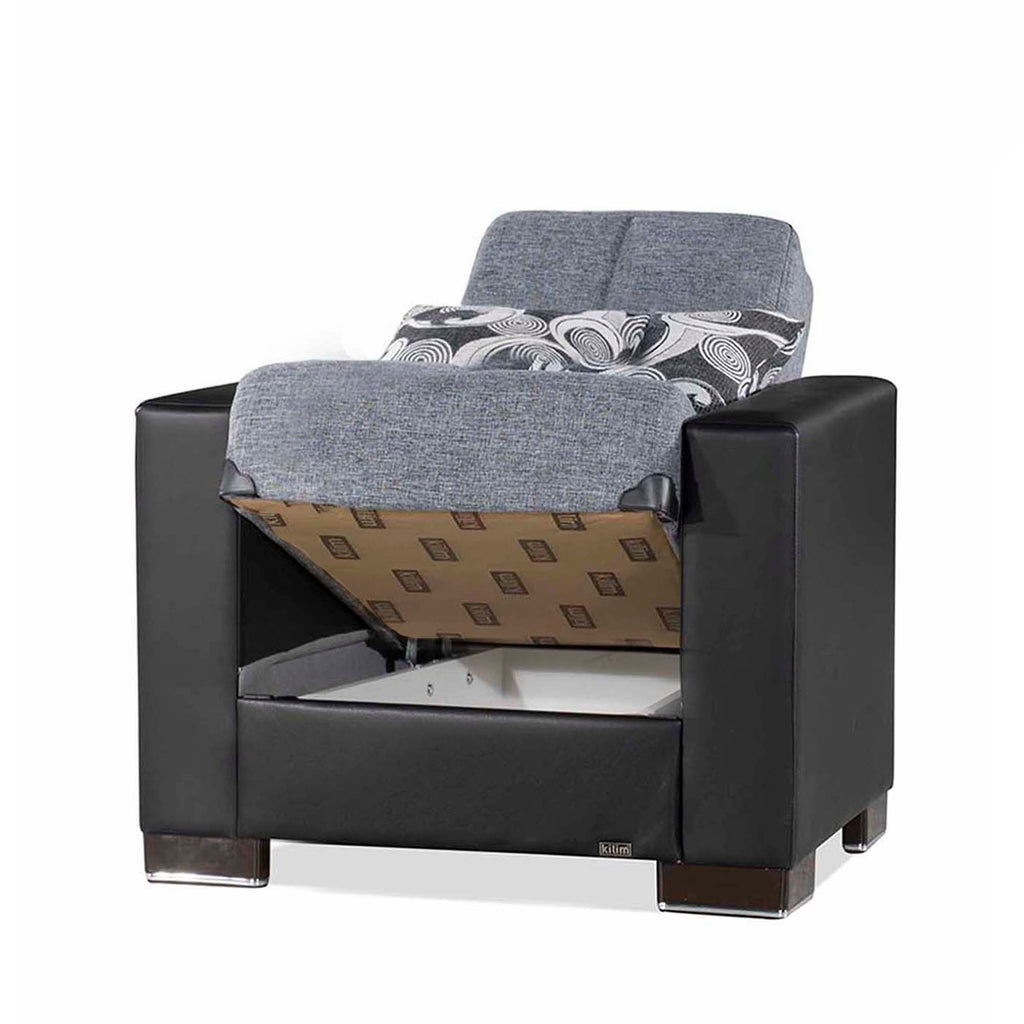 Ottomanson Armada - Upholstered Convertible Armchair With Storage - Gray/Black PU Polyester