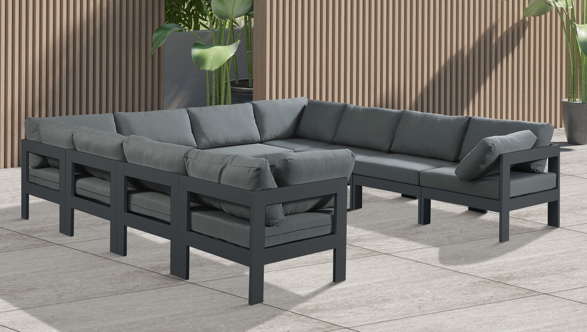 Nizuc - Outdoor Patio 10 Piece Modular Sectional With Gray Frame