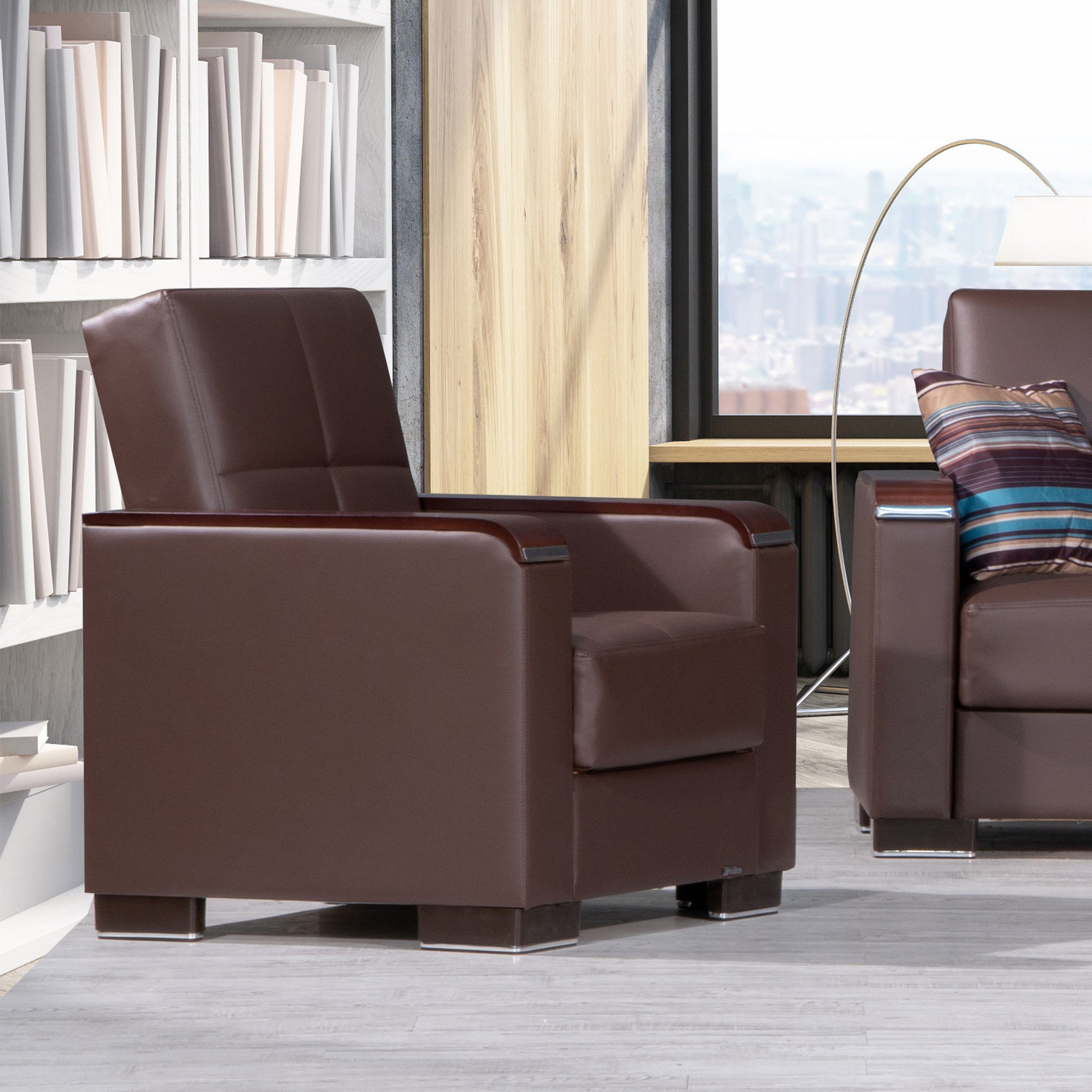 Ottomanson Armada X - Upholstered Convertible Wood Trimmed Armchair With Storage