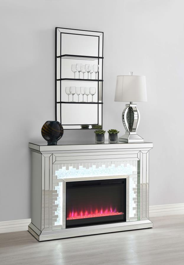 Gilmore - Mirrored Freestanding Electric Fireplace - Silver