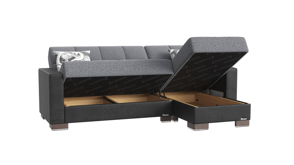 Ottomanson Armada - Upholstered Convertible Chaise Lounge With Storage - Gray/Black PU Polyester