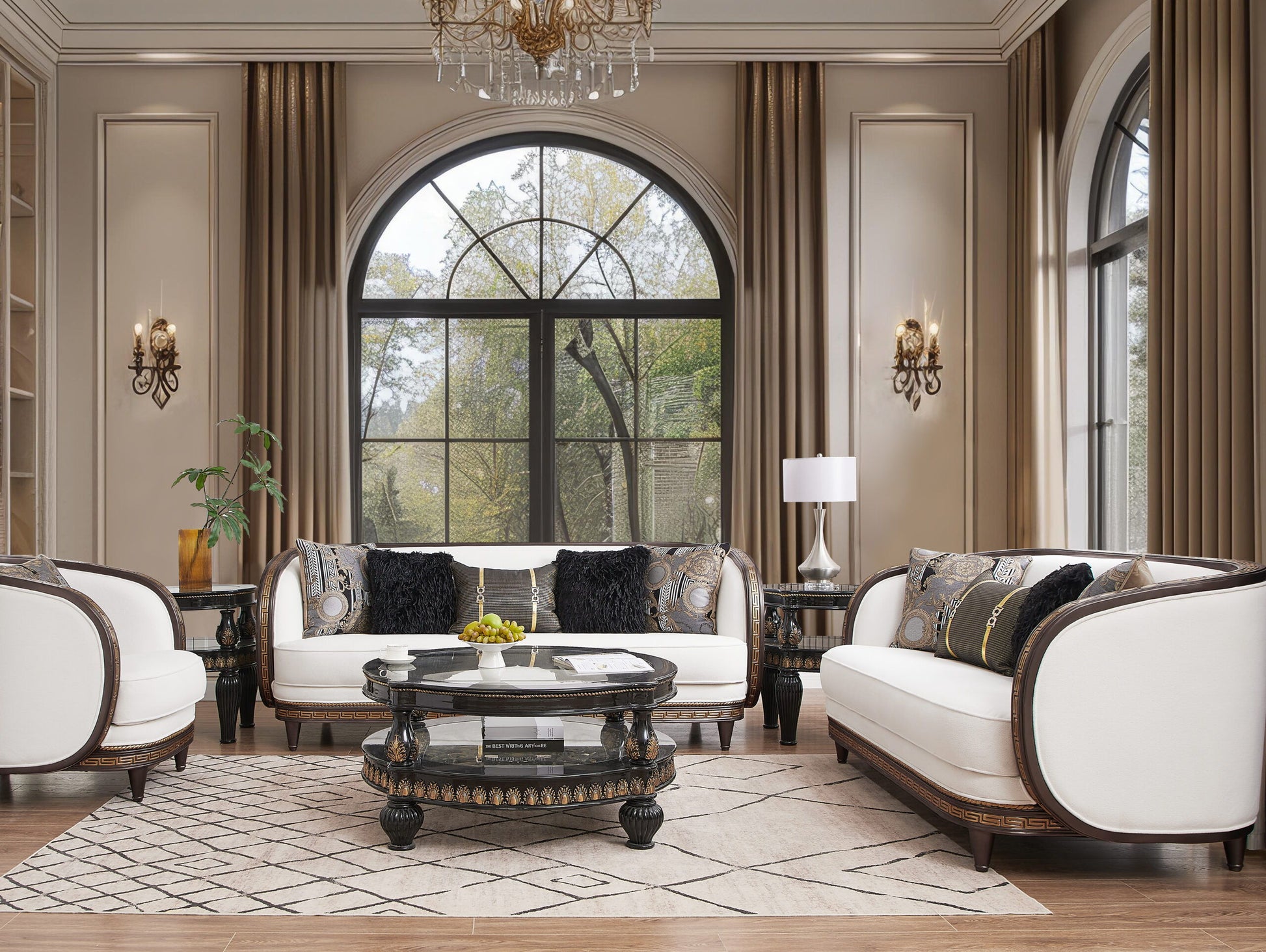 HD-9043 - Chair - White / Brown / Gold