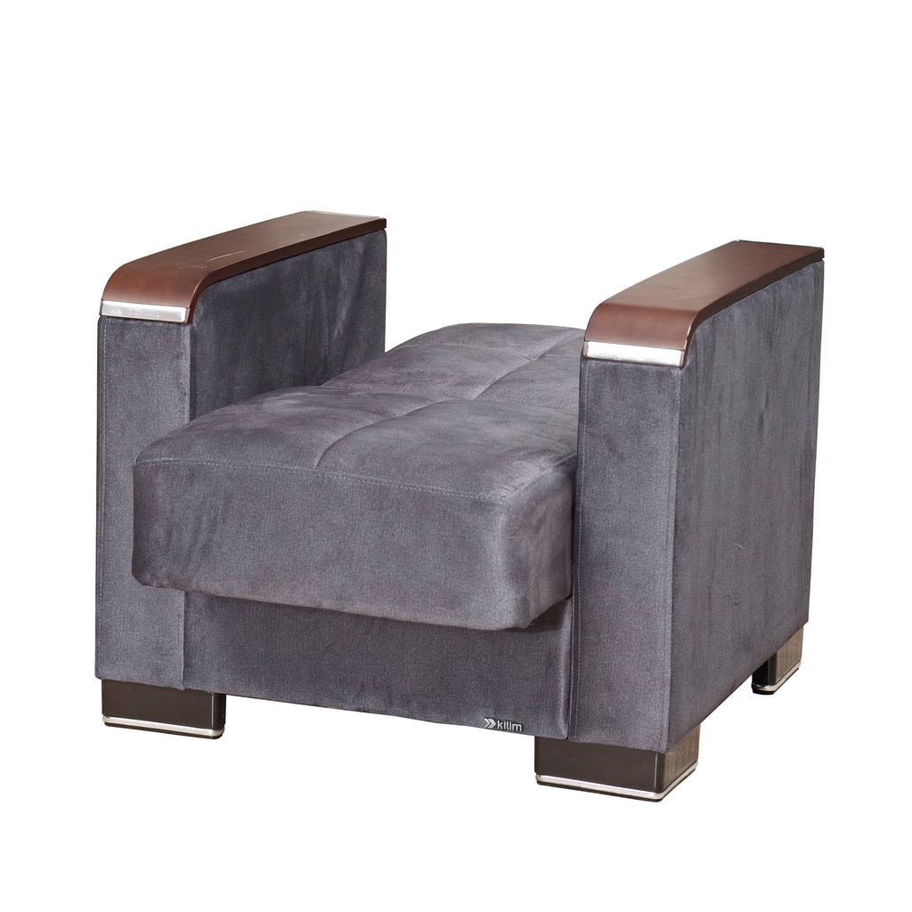 Ottomanson Armada X - Upholstered Convertible Wood Trimmed Armchair With Storage - Microfiber