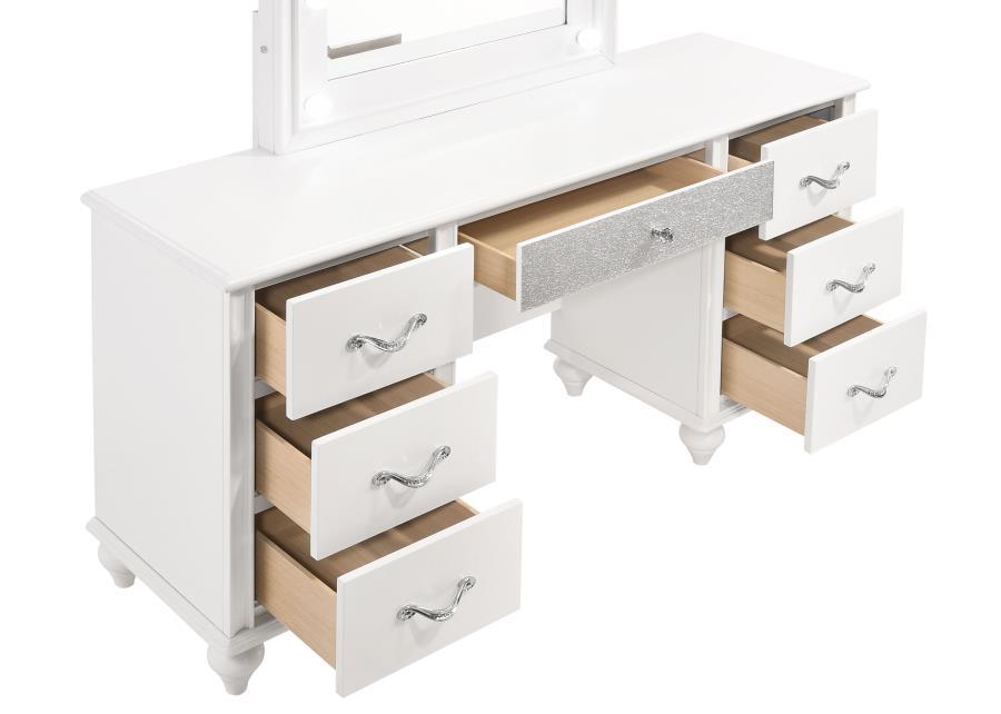 Barzini - 7-Drawer Vanity Set With Lighting - White