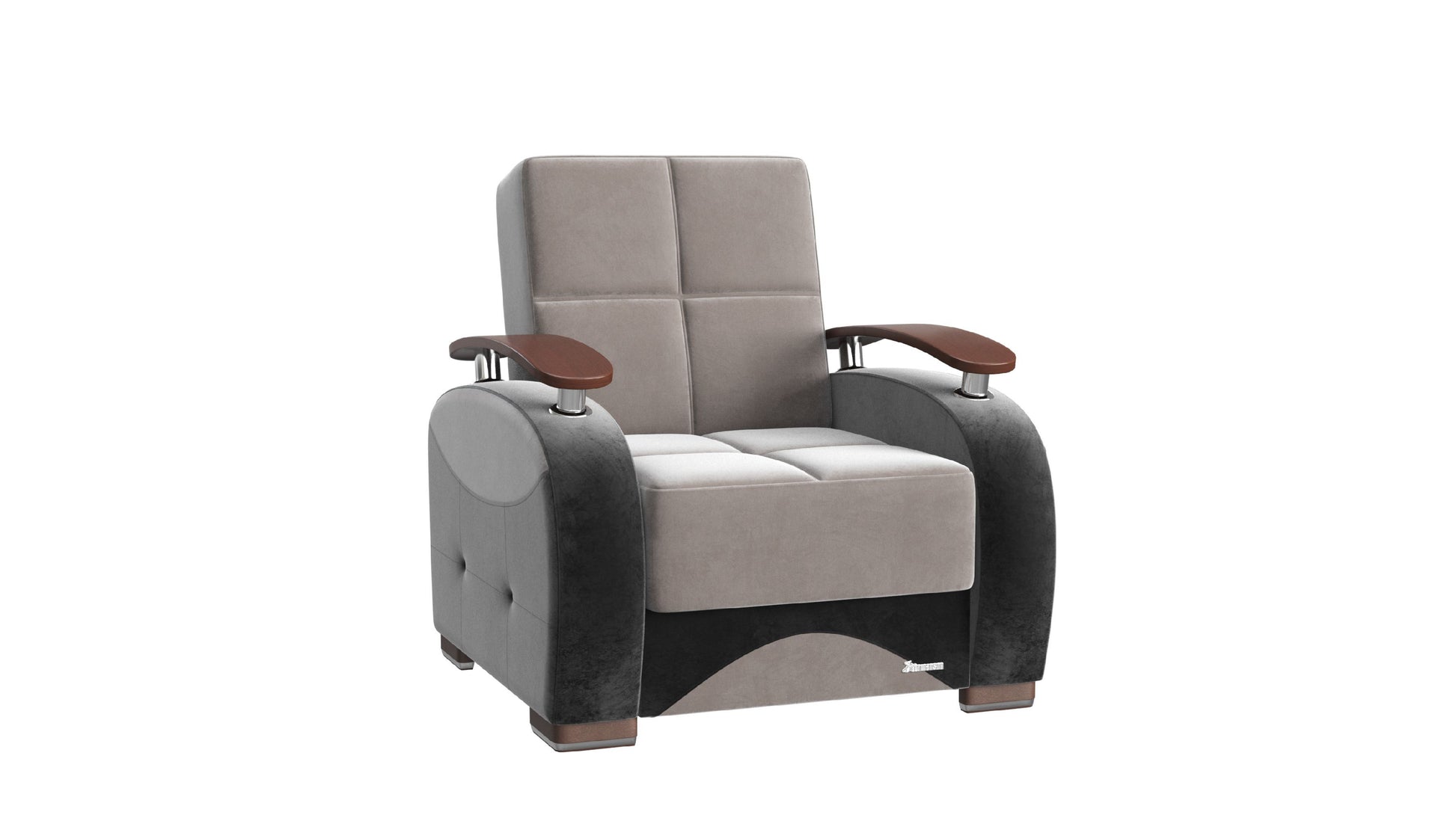 Ottomanson Yafah - Upholstered Convertible Armchair With Storage - Gray