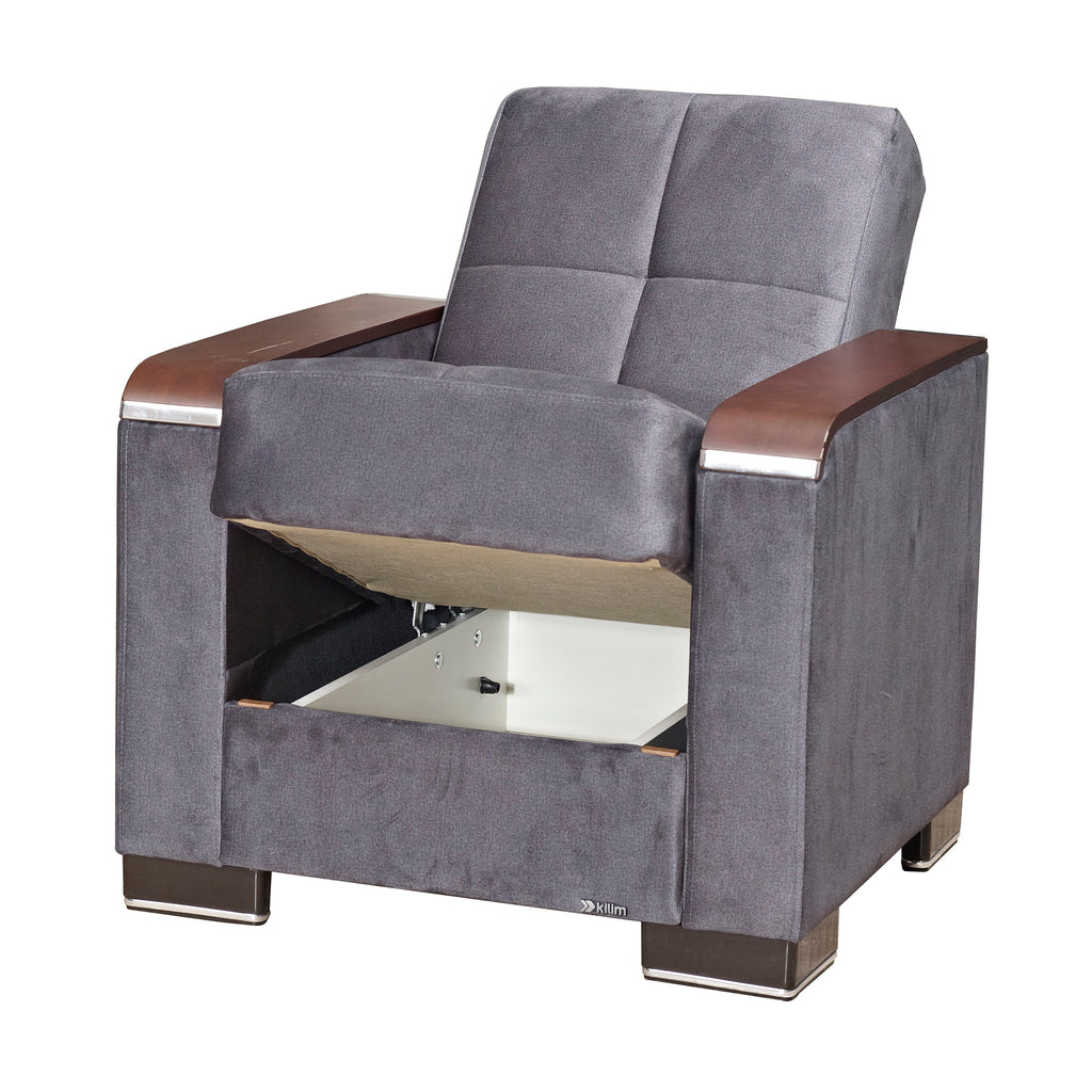 Ottomanson Armada X - Upholstered Convertible Wood Trimmed Armchair With Storage - Microfiber