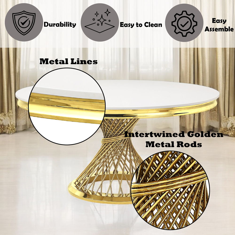Fallon - Dining Table - Faux Marble Top & Mirrored Gold Finish