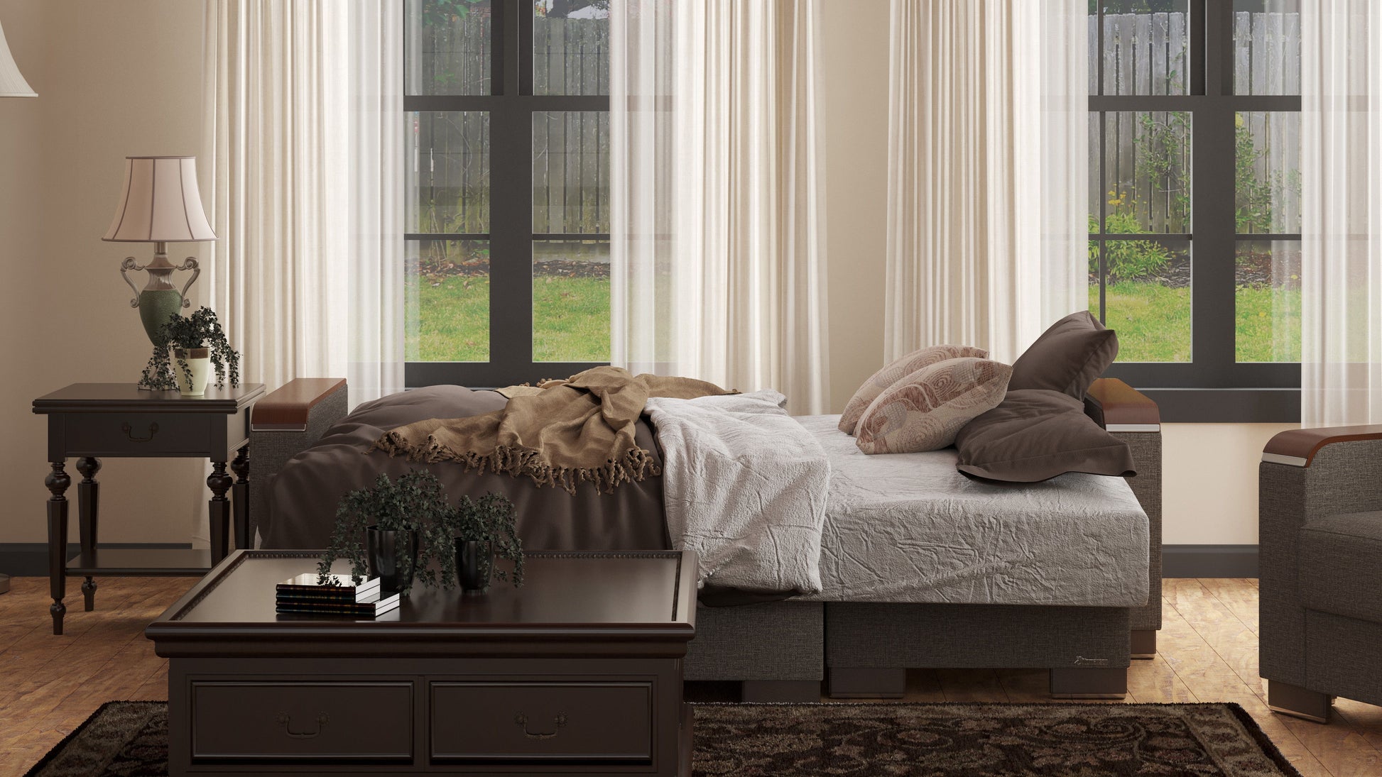 Ottomanson Armada X - Upholstered Convertible Wood Trimmed Chaise Lounge With Storage - Polyester