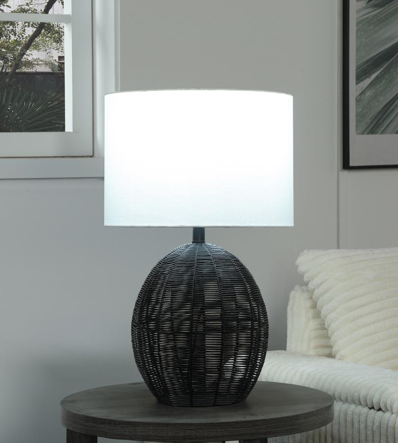 Indio - Drum Shade Handwoven Rattan Table Lamp - Black