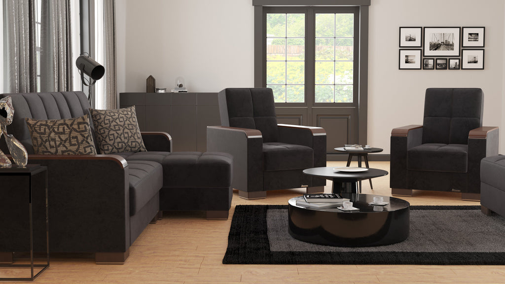 Ottomanson Armada X - Upholstered Convertible Wood Trimmed Chaise Lounge With Storage - Microfiber