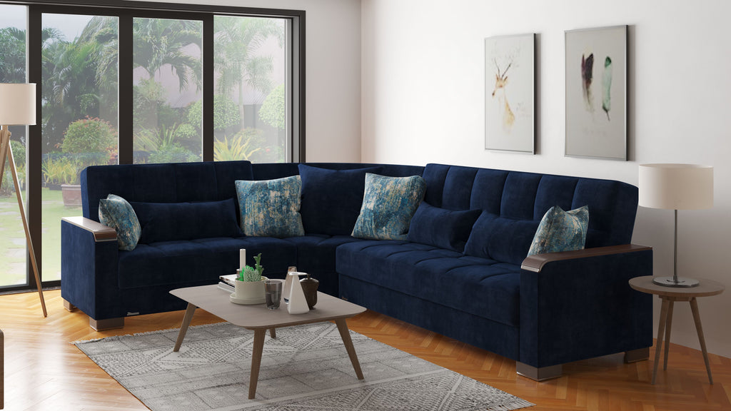 Ottomanson Armada X - Upholstered Convertible Wood Trimmed Sectional With Storage - Microfiber