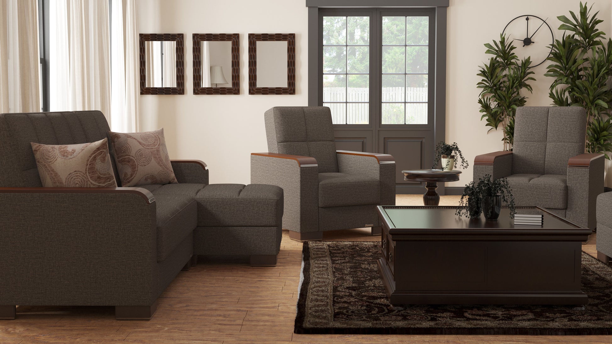 Ottomanson Armada X - Upholstered Convertible Wood Trimmed Chaise Lounge With Storage - Polyester