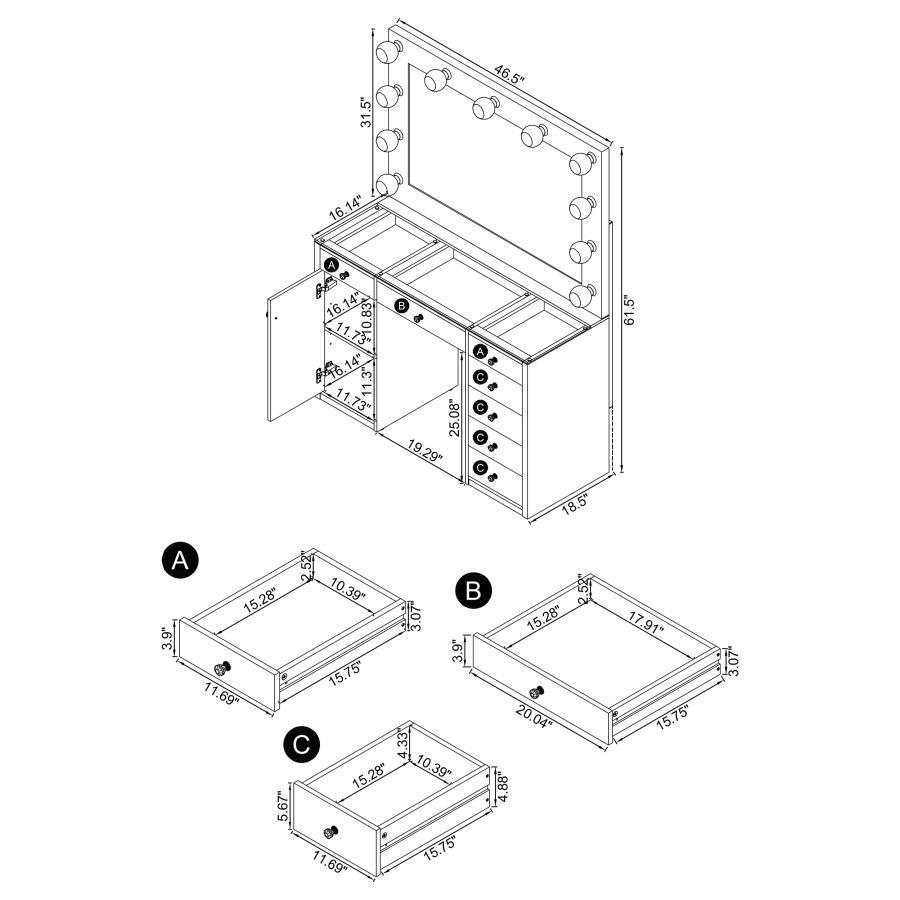Acena - 7-Drawer Vanity Set With Lighting