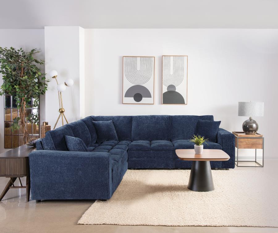 Atlantic - 5 Piece Upholstered Modular Sectional Sofa - Blue