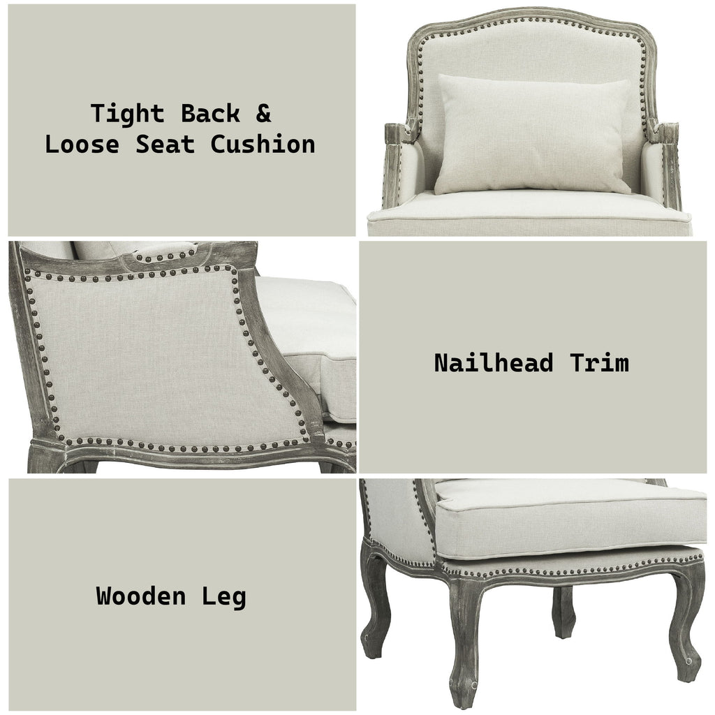 Tania - Chair - Cream Linen & Brown Finish