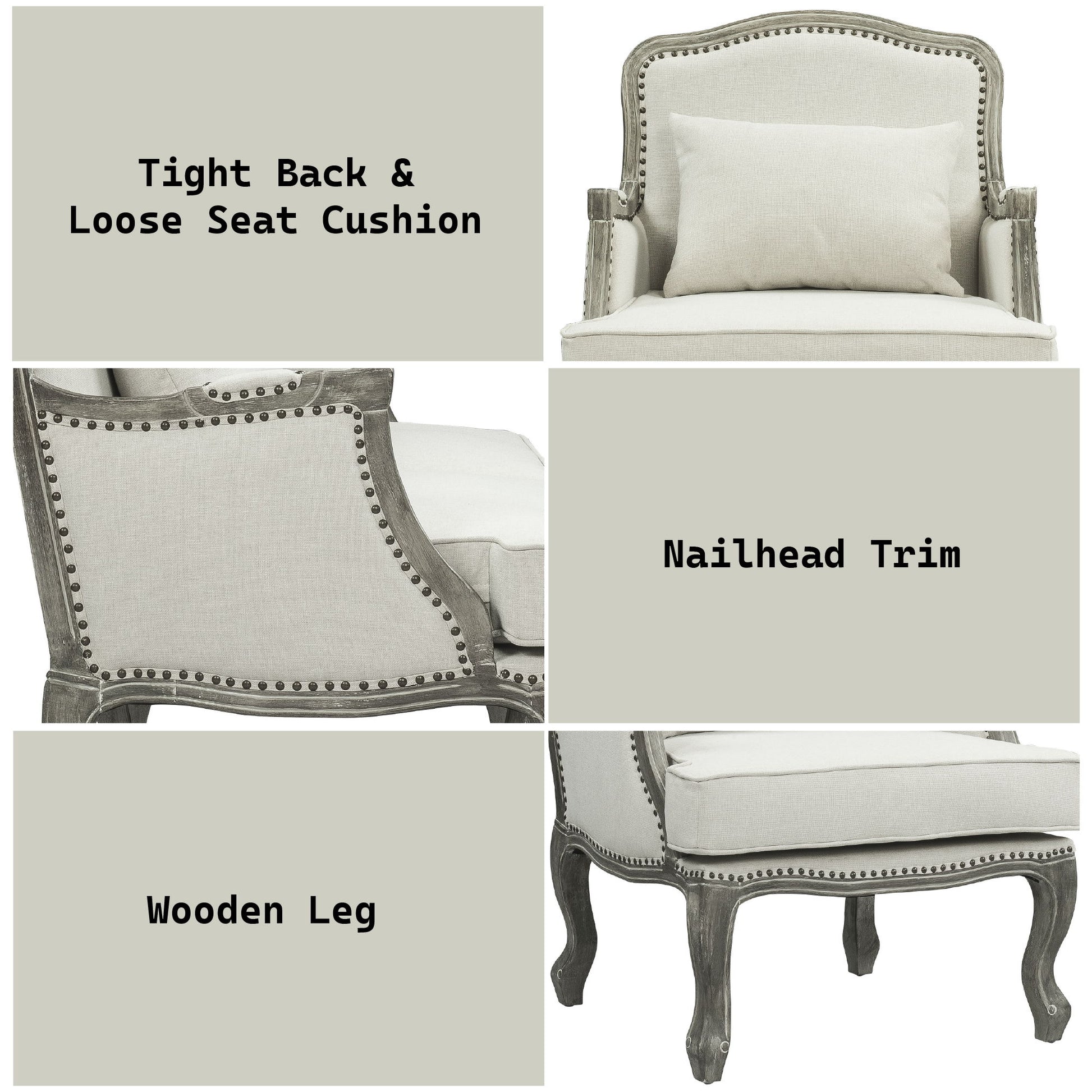 Tania - Chair - Cream Linen & Brown Finish
