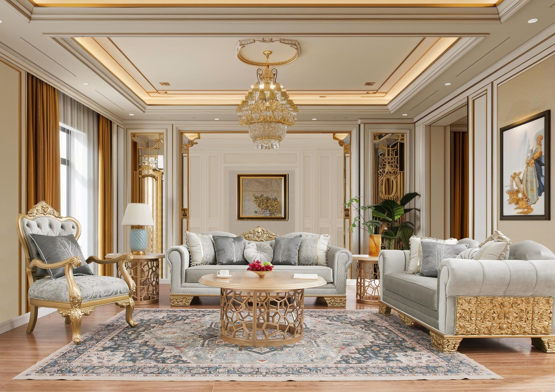 HD-9041 - Chair - Gray / Gold